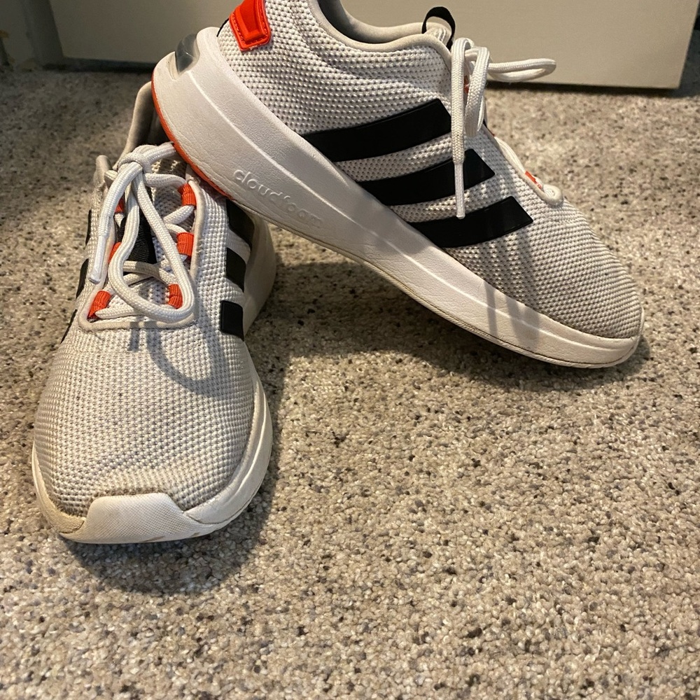 Adidas White and Black Sneakers with Orange Highlights